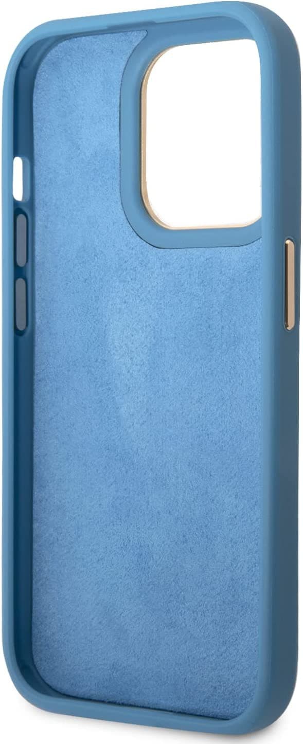 كفر ايفون 14 برو أزرق جيس Guess PC/TPU 4G PU Case With Metal Camera Outline & Buttons For iPhone 14 Pro Blue