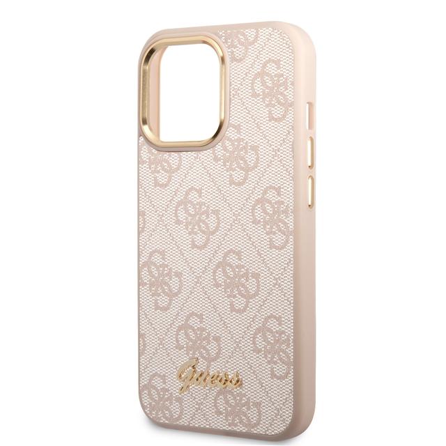 Guess PC/TPU 4G PU Case With Metal Camera Outline & Buttons For iPhone 14 Pro - Pink [ GUHCP14LHG4SHP ] - SW1hZ2U6MTM4NDc0Mw==