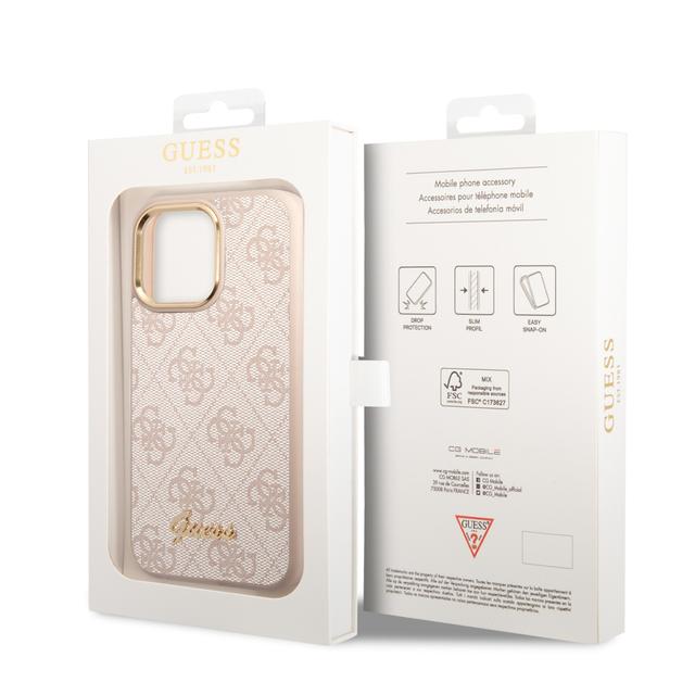 Guess PC/TPU 4G PU Case With Metal Camera Outline & Buttons For iPhone 14 Pro - Pink [ GUHCP14LHG4SHP ] - SW1hZ2U6MTM4NDc1MQ==