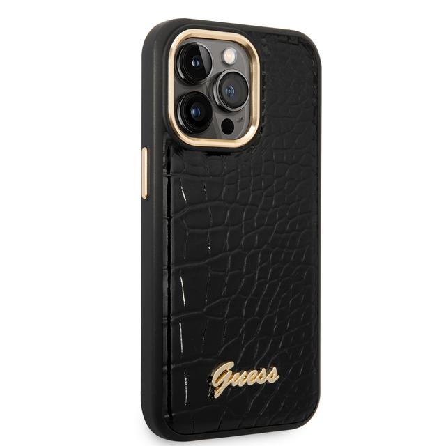 Guess Pu Croco Case With Metal Camera Outline For iPhone 14 Pro - Black [ GUHCP14LHGCRHK ] - SW1hZ2U6MTM4NTA1OQ==