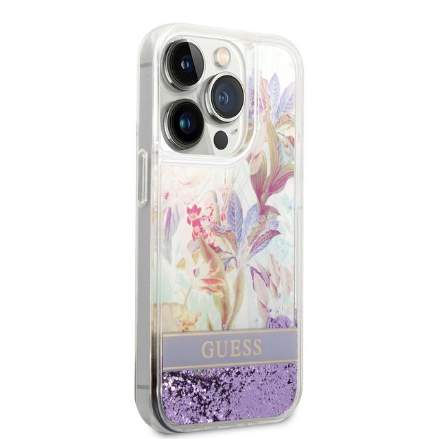 كفر ايفون 14 برو بنفسجي جيس Guess Liquid Glitter Case With Flower Pattern For iPhone 14 Pro Purple - SW1hZ2U6MTM4NDY3Ng==