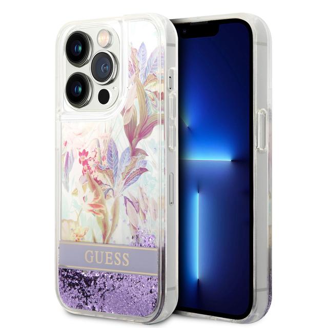 كفر ايفون 14 برو بنفسجي جيس Guess Liquid Glitter Case With Flower Pattern For iPhone 14 Pro Purple - SW1hZ2U6MTM4NDY4Mg==