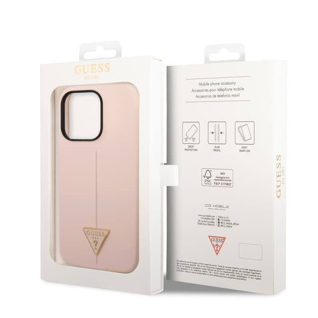 Guess Silicone Line & Triangle Hard Case for iPhone 14 Pro (6.1") - Pink [ GUHCP14LSLTGP ] - SW1hZ2U6MTM4NDcwNg==