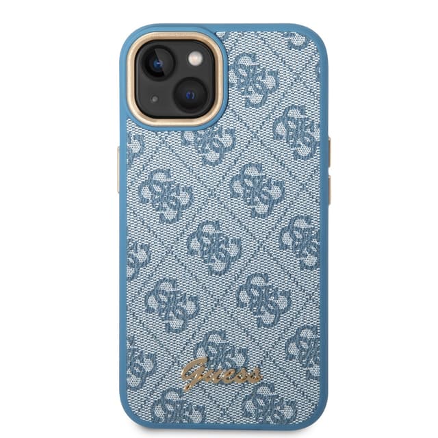 كفر ايفون 14 بلس أزرق جيس Guess PC/TPU 4G PU Case With Metal Camera Outline & Buttons For iPhone 14 Plus Blue