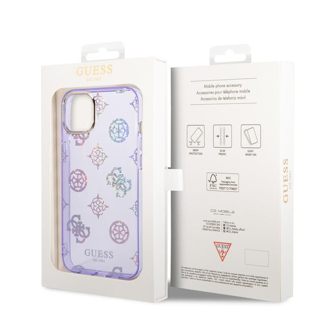 Guess PC/TPU IML Case With Electroplated Camera Outline & Peony Glitter For iPhone 14 Plus (6.7") - Lilac [ GUHCP14MHTPPTL ] - SW1hZ2U6MTM4NjU3NA==