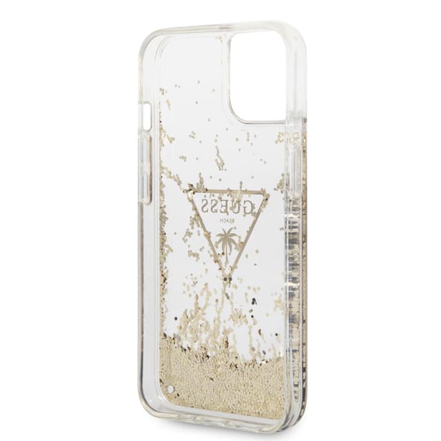 كفر ايفون 14 بلس شفاف جيس Guess Liquid Glitter Triangle Hard Case for iPhone 14 Plus Transparent
