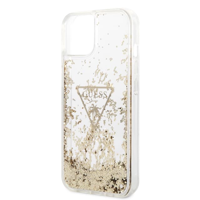كفر ايفون 14 بلس شفاف جيس Guess Liquid Glitter Triangle Hard Case for iPhone 14 Plus Transparent