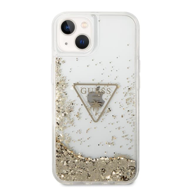 كفر ايفون 14 بلس شفاف جيس Guess Liquid Glitter Triangle Hard Case for iPhone 14 Plus Transparent