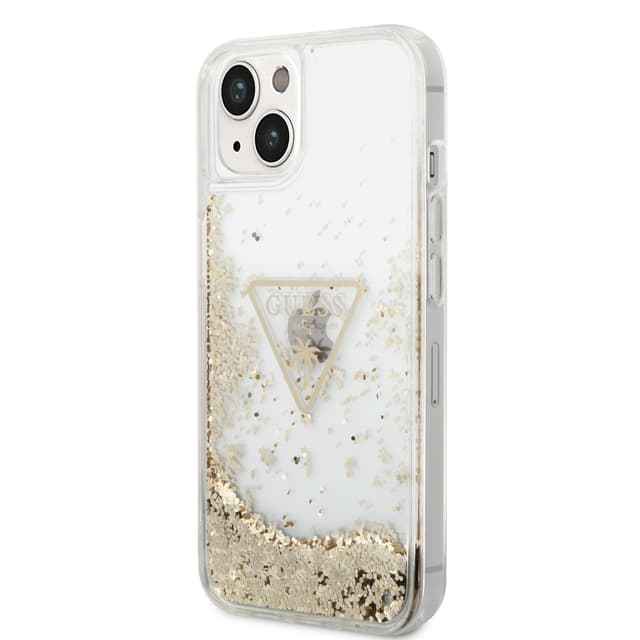 كفر ايفون 14 بلس شفاف جيس Guess Liquid Glitter Triangle Hard Case for iPhone 14 Plus Transparent
