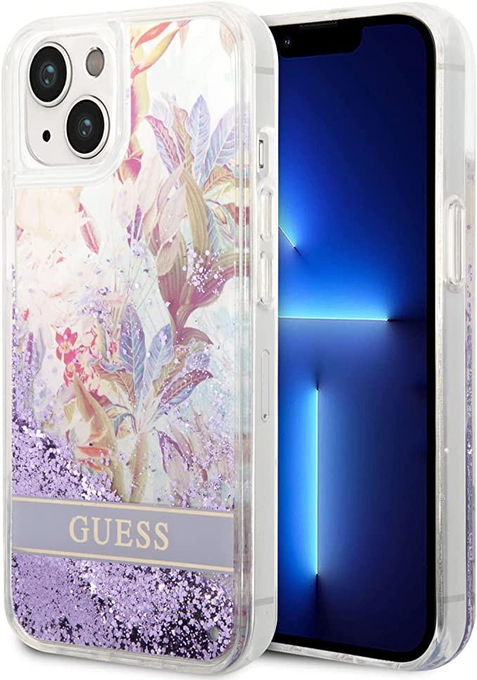 Guess Liquid Glitter Case With Flower Pattern For iPhone 14 Plus - Purple [ GUHCP14MLFLSU ]