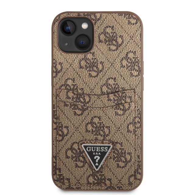 كفر ايفون 14 بلس بني جيس Guess 4G Double Card Triangle Hard Case for iPhone 14 Plus