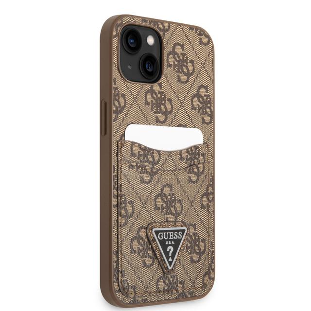 كفر ايفون 14 بلس بني جيس Guess 4G Double Card Triangle Hard Case for iPhone 14 Plus