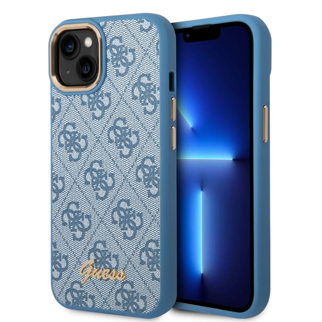 كفر ايفون 14 أزرق جيس Guess PC/TPU 4G PU Case With Metal Camera Outline & Buttons For iPhone 14 Blue