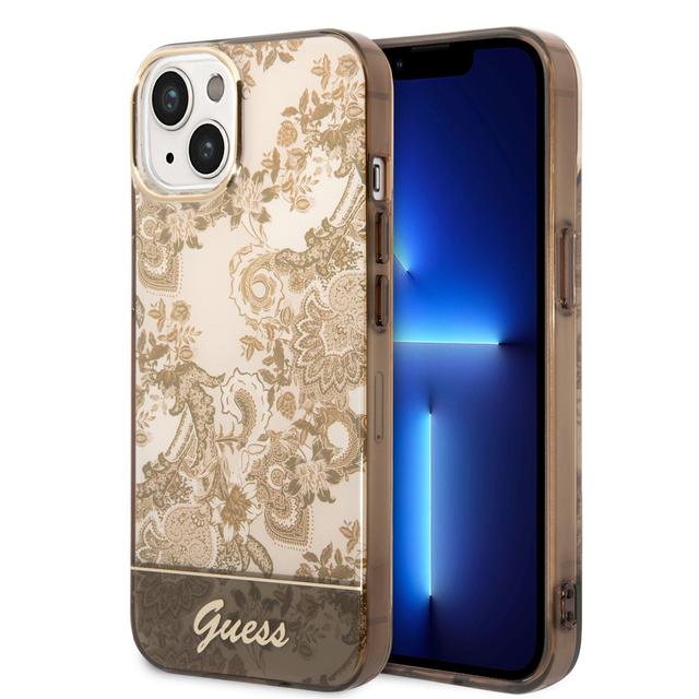 Guess PC/TPU IML Case With Double Layer Electroplated Camera Outline & Toile De Jouy For iPhone 14 - Ochre [ GUHCP14SHGPLHC ] - SW1hZ2U6MTM4MzI4OQ==