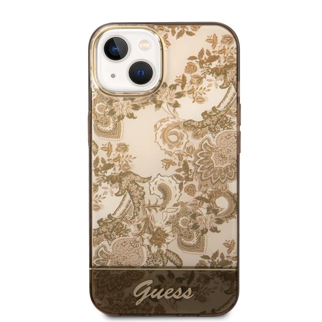 Guess PC/TPU IML Case With Double Layer Electroplated Camera Outline & Toile De Jouy For iPhone 14 - Ochre [ GUHCP14SHGPLHC ] - SW1hZ2U6MTM4MzI5MQ==