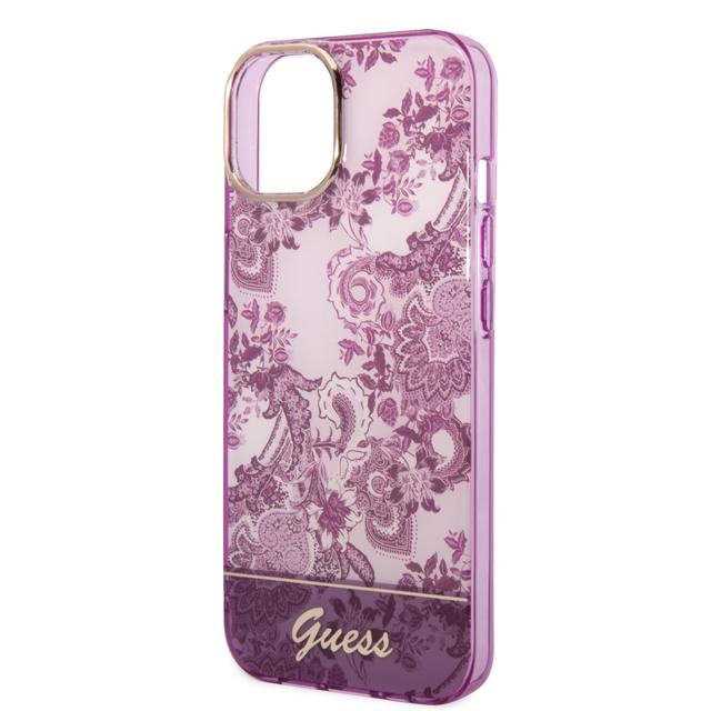 Guess PC/TPU IML Case With Double Layer Electroplated Camera Outline & Toile De Jouy For iPhone 14 - Fuschia [ GUHCP14SHGPLHF ] - SW1hZ2U6MTM4MzE2Nw==