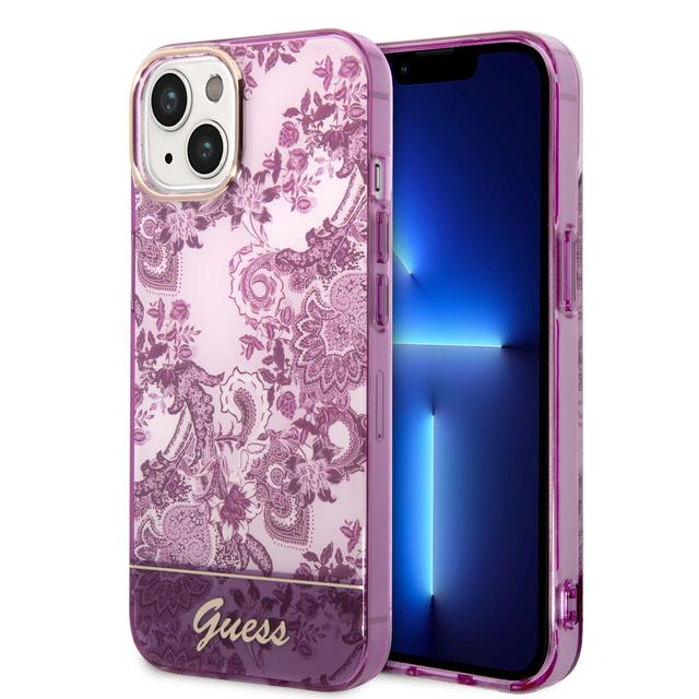 Guess PC/TPU IML Case With Double Layer Electroplated Camera Outline & Toile De Jouy For iPhone 14 - Fuschia [ GUHCP14SHGPLHF ] - SW1hZ2U6MTM4MzE2OQ==