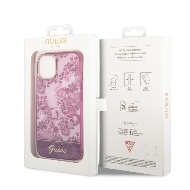 Guess PC/TPU IML Case With Double Layer Electroplated Camera Outline & Toile De Jouy For iPhone 14 - Fuschia [ GUHCP14SHGPLHF ] - SW1hZ2U6MTM4MzE3Mw==