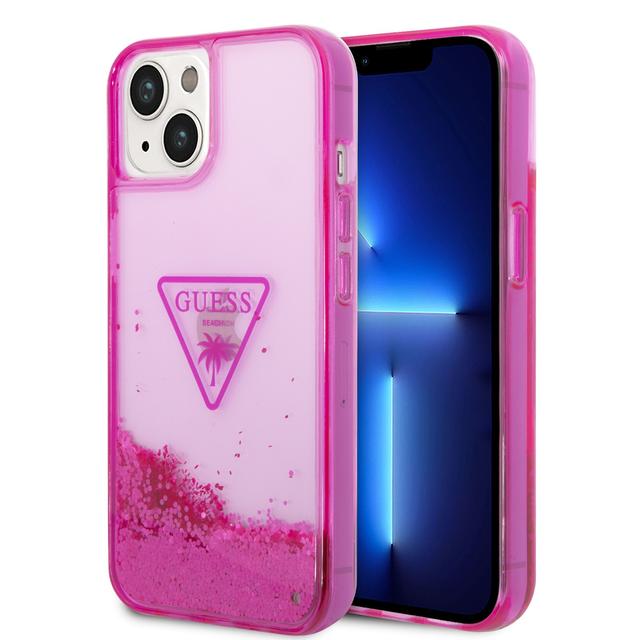 Guess Liquid Glitter Triangle Hard Case for iPhone 14 (6.1") - Translucent Fuschia [ GUHCP14SLFCTPF ] - SW1hZ2U6MTM4MzQ3Mw==