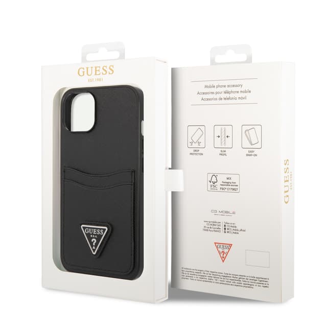 كفر ايفون 14 أسود جيس Guess Saffiano Double Card Hard Case for iPhone 14 Black