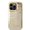 كفر ايفون 14 برو ماكس ذهبي جيس Guess Pu Croco Case With Metal Camera Outline For iPhone 14 Pro Max Gold