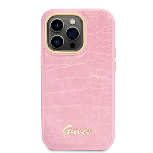 Guess Pu Croco Case With Metal Camera Outline For iPhone 14 Pro Max - Pink [ GUHCP14XHGCRHP ] - SW1hZ2U6MTM4MzA2Mw==