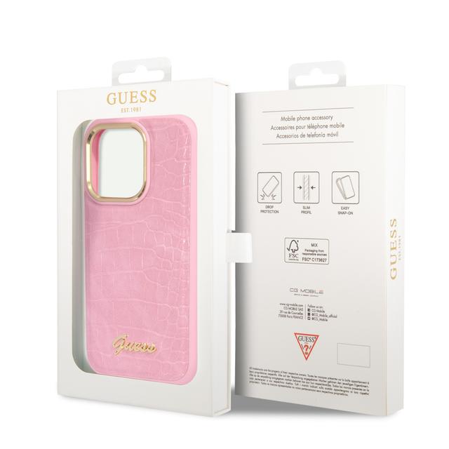 Guess Pu Croco Case With Metal Camera Outline For iPhone 14 Pro Max - Pink [ GUHCP14XHGCRHP ] - SW1hZ2U6MTM4MzA2NQ==