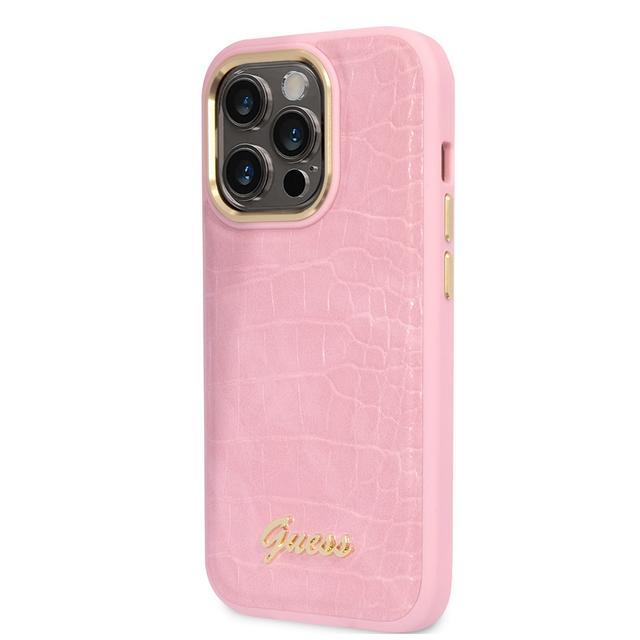 Guess Pu Croco Case With Metal Camera Outline For iPhone 14 Pro Max - Pink [ GUHCP14XHGCRHP ] - SW1hZ2U6MTM4MzA2Nw==