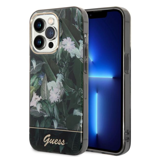 Guess PC/TPU IML Case With Double Layer Electroplated Camera Outline & Toile De Jouy For iPhone 14 Pro Max - Green [ GUHCP14XHGJGHA ] - SW1hZ2U6MTM4NTUxNQ==