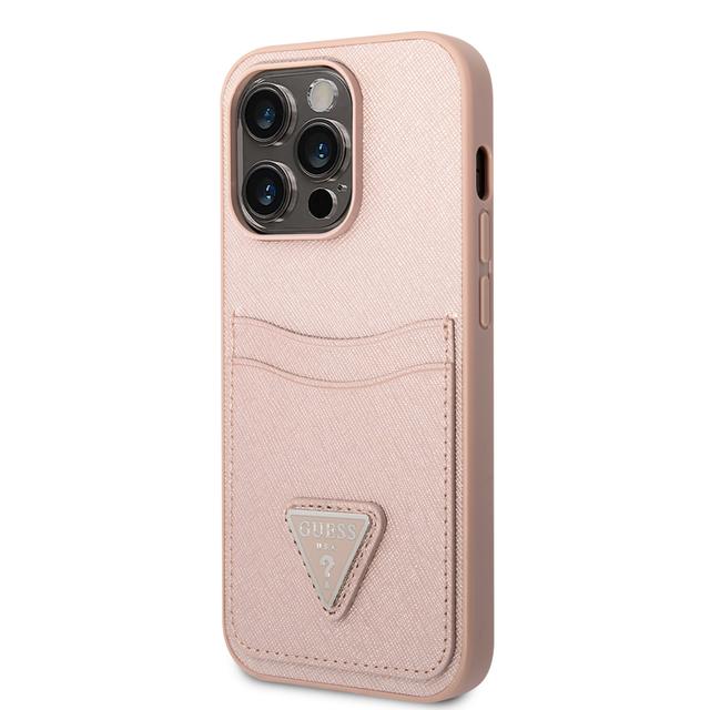 كفر ايفون 14 برو ماكس زهر جيس Guess Saffiano Double Card Hard Case for iPhone 14 Pro Max Pink - SW1hZ2U6MTM4NjE1NQ==