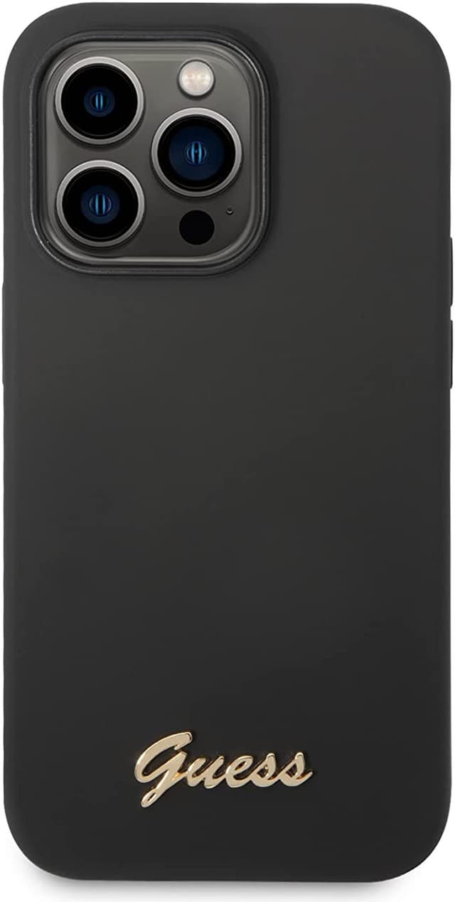 كفر ايفون 14 برو ماكس سيليكون أسود جيس Guess Silicone PC Camera Script Logo Hard Case for iPhone 14 Pro Max Black - 688562