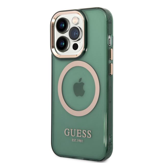 Guess Magsafe Case With Translucent Gold Outline For iPhone 14 Pro - Kaki [ GUHMP14LHTCMA ] - SW1hZ2U6MTM4NDk0Ng==