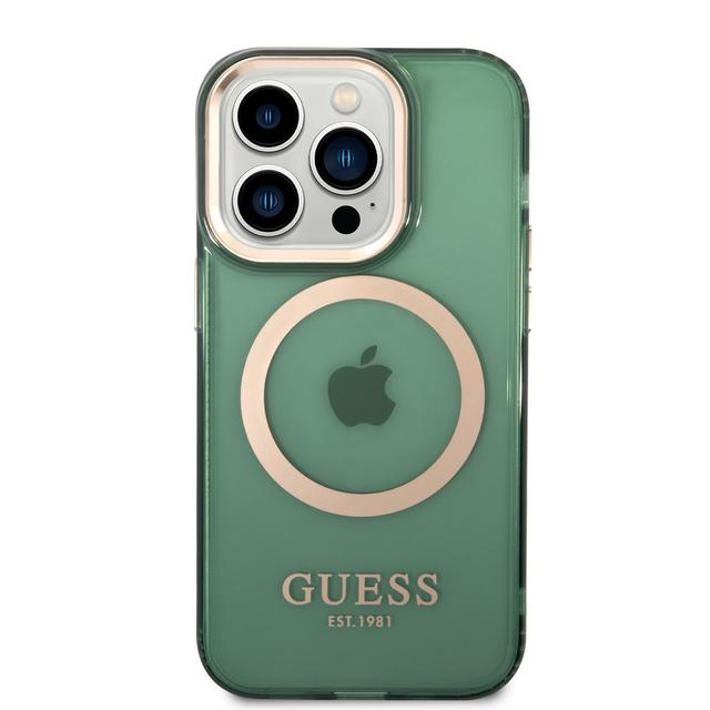 Guess Magsafe Case With Translucent Gold Outline For iPhone 14 Pro - Kaki [ GUHMP14LHTCMA ] - SW1hZ2U6MTM4NDk1Mg==