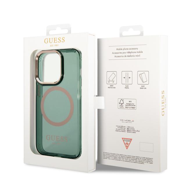 Guess Magsafe Case With Translucent Gold Outline For iPhone 14 Pro - Kaki [ GUHMP14LHTCMA ] - SW1hZ2U6MTM4NDk1Ng==