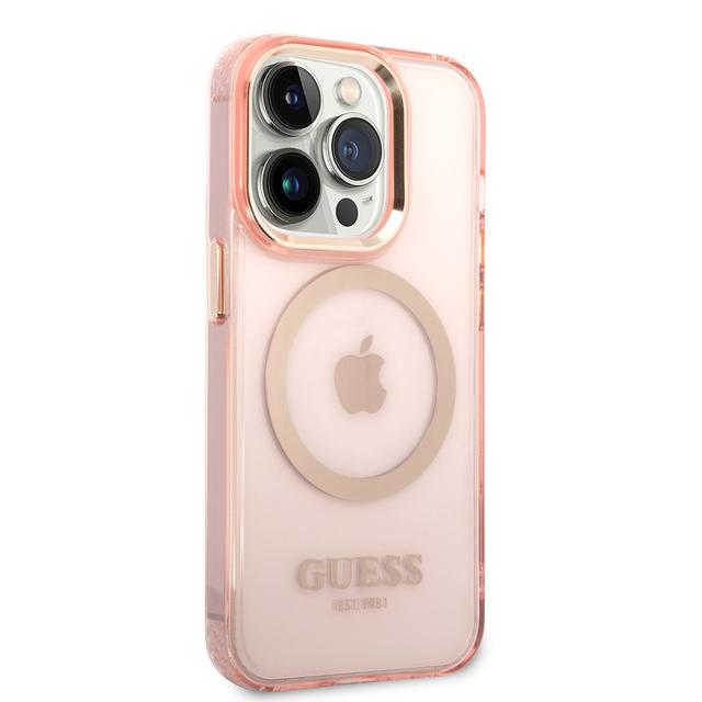 Guess Magsafe Case With Translucent Gold Outline For iPhone 14 Pro - Pink [ GUHMP14LHTCMP ] - SW1hZ2U6MTM4NDk2Mw==