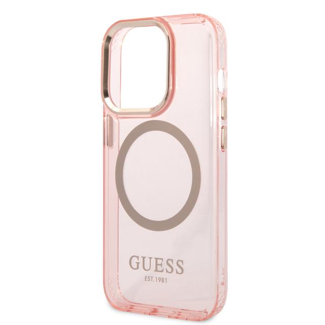 Guess Magsafe Case With Translucent Gold Outline For iPhone 14 Pro - Pink [ GUHMP14LHTCMP ] - SW1hZ2U6MTM4NDk2NQ==