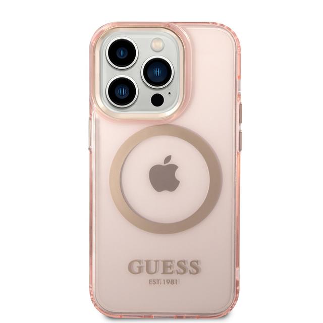 Guess Magsafe Case With Translucent Gold Outline For iPhone 14 Pro - Pink [ GUHMP14LHTCMP ] - SW1hZ2U6MTM4NDk3MQ==