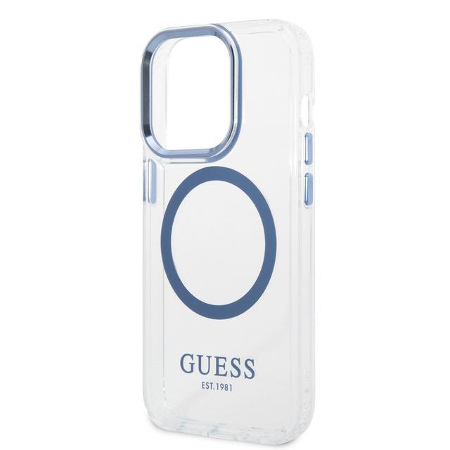 كفر ايفون 14 برو ماغ سيف أزرق جيس Guess Outline Transparent MagSafe Case for iPhone 14 Pro Blue - SW1hZ2U6MTM4NDk4Mw==