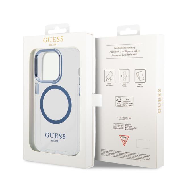 كفر ايفون 14 برو ماغ سيف أزرق جيس Guess Outline Transparent MagSafe Case for iPhone 14 Pro Blue - SW1hZ2U6MTM4NDk4OQ==