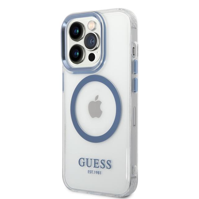 كفر ايفون 14 برو ماغ سيف أزرق جيس Guess Outline Transparent MagSafe Case for iPhone 14 Pro Blue - SW1hZ2U6MTM4NDk5MQ==