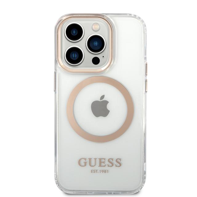 Guess Outline Transparent MagSafe Case for iPhone 14 Pro - Gold [ GUHMP14LHTRMD ] - SW1hZ2U6MTM4NDgzNg==