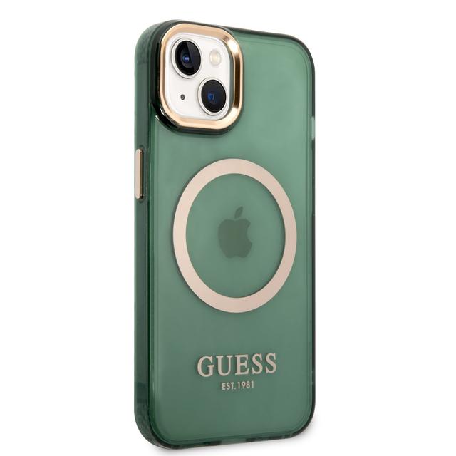 Guess Magsafe Case With Translucent Gold Outline For iPhone 14 Plus - Kaki [ GUHMP14MHTCMA ] - SW1hZ2U6MTM4NjgwMg==