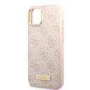 كفر حماية ايفون 14 بلس ماغ سيف زهر جيس Guess Magsafe 4G PU Case With Metal Plate Logo For iPhone 14 Plus Pink