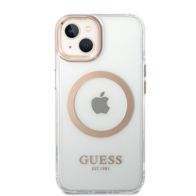 كفر ايفون 14 ماغ سيف ذهبي جيس Guess Outline Transparent MagSafe Case for iPhone 14 Gold - SW1hZ2U6MTM4MzY1NQ==