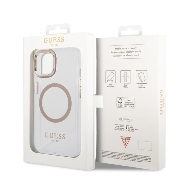 Guess Outline Transparent MagSafe Case for iPhone 14 - Gold [ GUHMP14SHTRMD ] - SW1hZ2U6MTM4MzY1Nw==