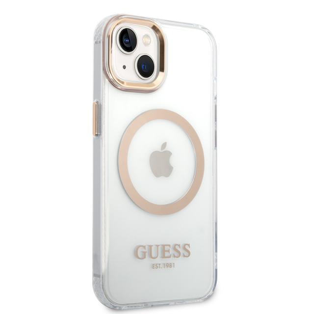 Guess Outline Transparent MagSafe Case for iPhone 14 - Gold [ GUHMP14SHTRMD ] - SW1hZ2U6MTM4MzY2MQ==