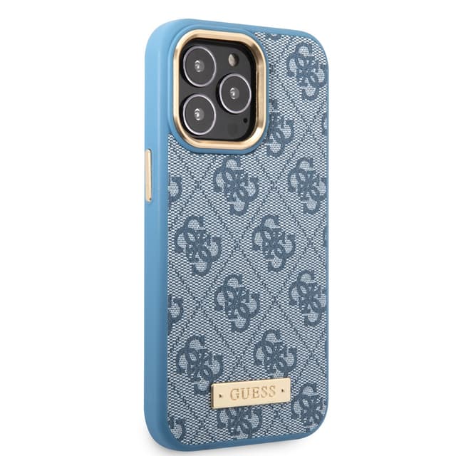 كفر ايفون 14 برو ماكس ماغ سيف أزرق جيس Guess Magsafe 4G PU Case With Metal Plate Logo For iPhone 14 Pro Max Blue