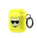 جراب سماعات ابل ايربودز 1 و 2 بلاستيكي لون أصفر من كارل لاغرفيلد Karl Lagerfeld TPU Choupette Fluo Case for Apple Airpods