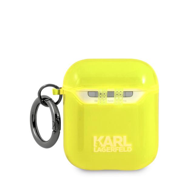 جراب سماعات ابل ايربودز 1 و 2 بلاستيكي لون أصفر من كارل لاغرفيلد Karl Lagerfeld TPU Choupette Fluo Case for Apple Airpods