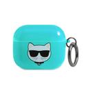 جراب سماعات ابل ايربودز 3 بلاستيكي لون أزرق من كارل لاغرفيلد Karl Lagerfeld TPU Choupette Fluo Case for Apple Airpods 3